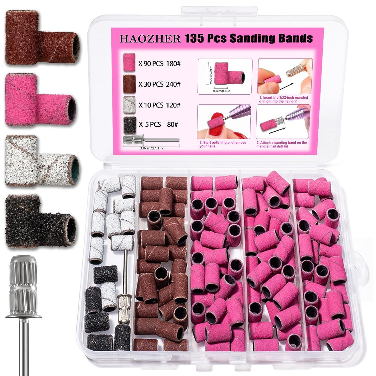 135 Pcs Nail Drill Bits Sanding Bands Set for Manicure & Pedicure