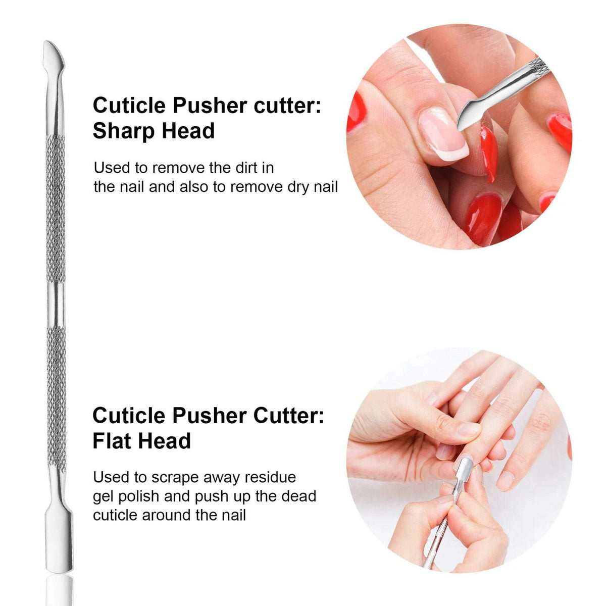 Stainless Steel Cuticle Pusher Remover for Nail Care - 1 Pack