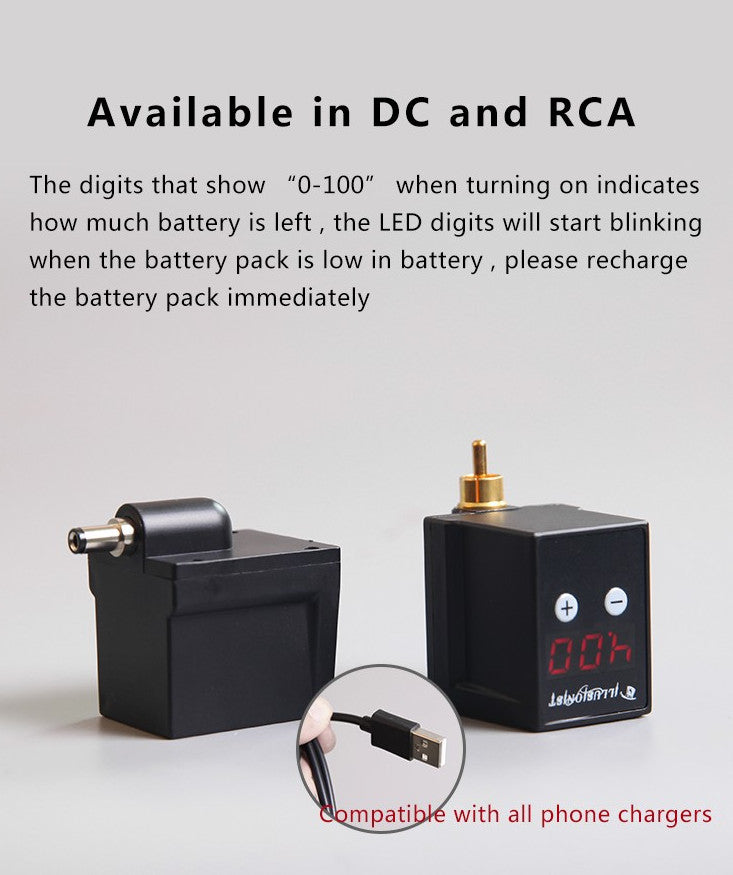 Wireless Tattoo Power Supply Kit with RCA & DC Connection