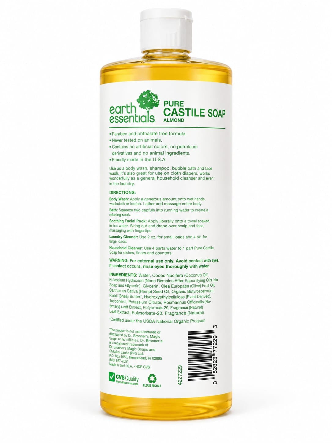 Almond Castile Liquid Soap - Multi-Purpose Organic Body Wash & Shampoo - 32 oz (Pack of 2)