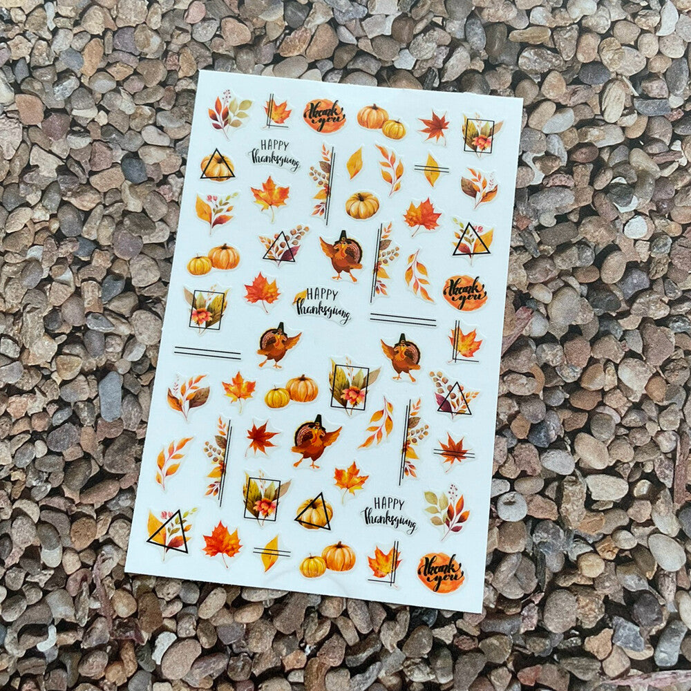 Autumn Leaf Pumpkin Nail Sticker Set for Fall & Thanksgiving Party Decor