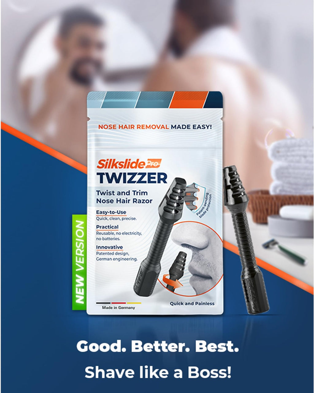 Manual Nose & Ear Hair Trimmer for Men & Women - German Blades, No Batteries