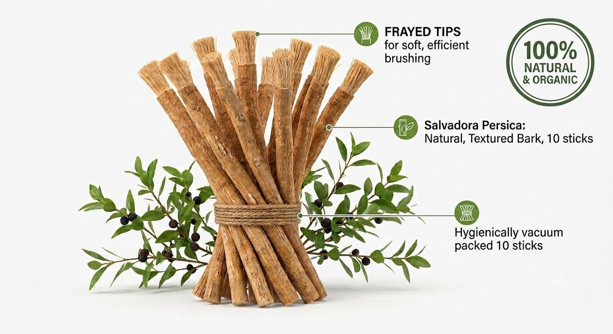 Natural Miswak Toothbrush 12 Pack - Eco-Friendly Oral Care for Fresh Breath