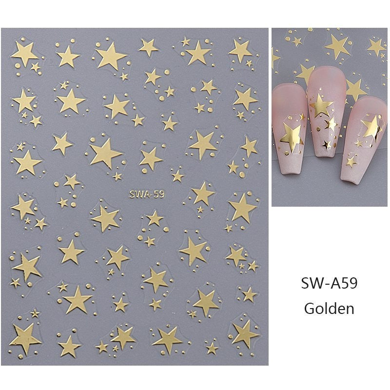 Gold Silver Star Nail Art Stickers Self-Adhesive Tiny Star Dots 1 Sheet