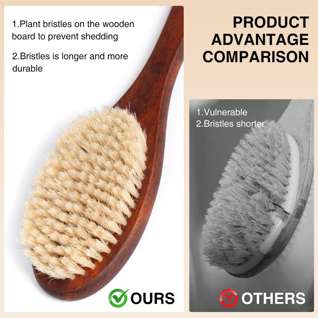 Wooden Bath Brush with Stiff Sisal Bristles Long Handle for Shower Back Scrubber