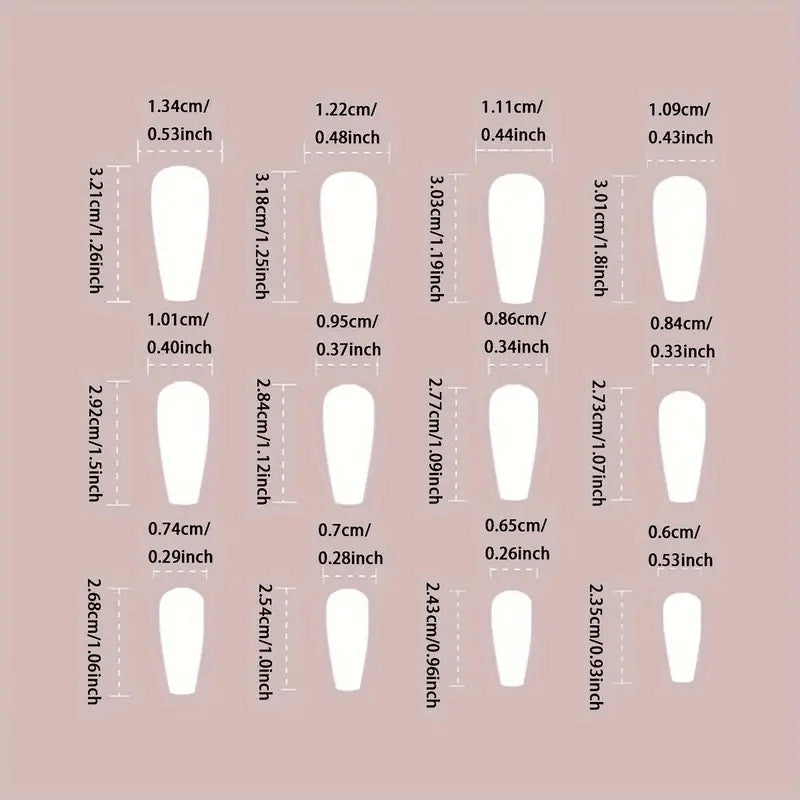 48 Pcs Iridescent Rhinestone Press-On Nails Long Coffin Nude Elegant Fake Nails
