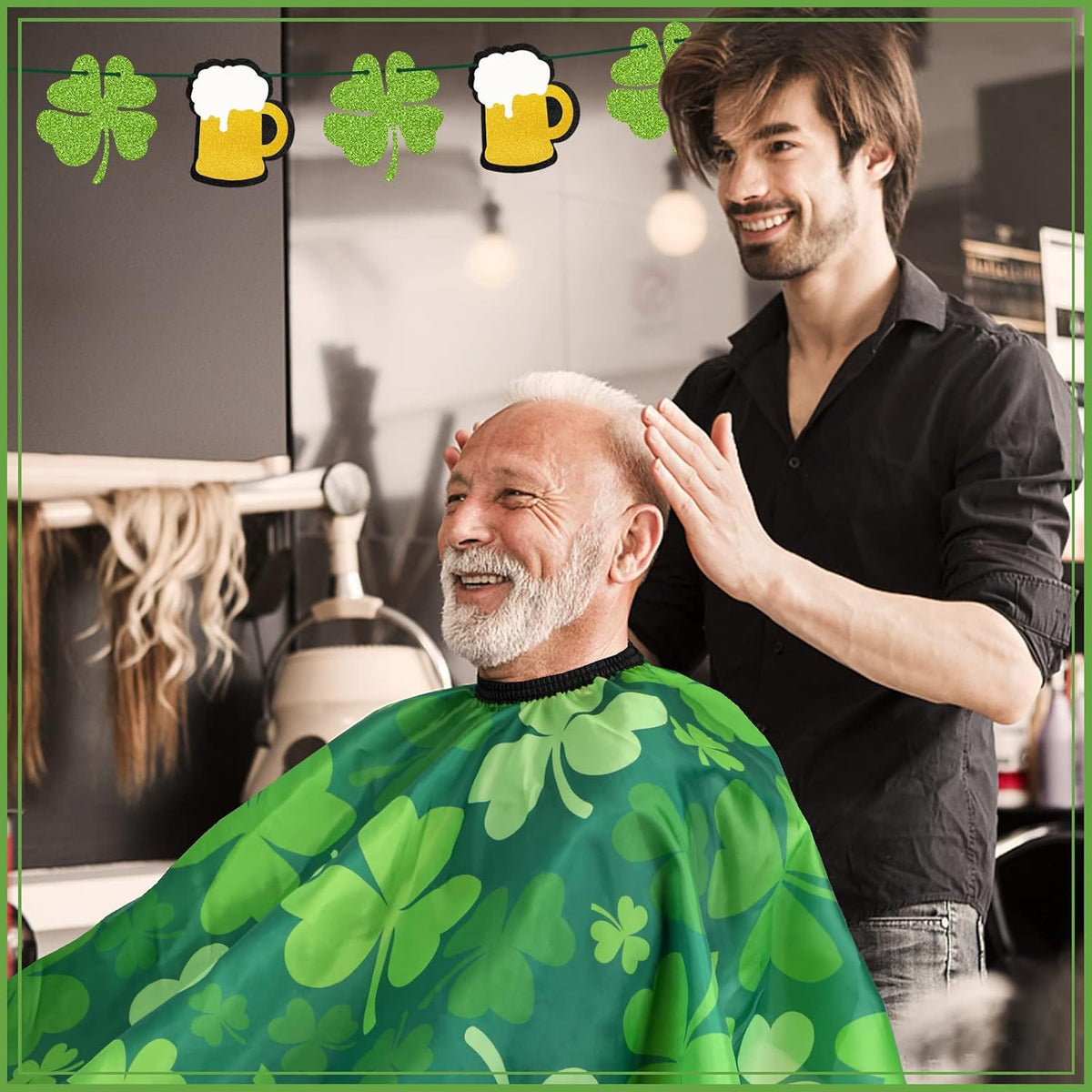St. Patrick's Day Professional Barber Cape with Neck Duster Brush - Green