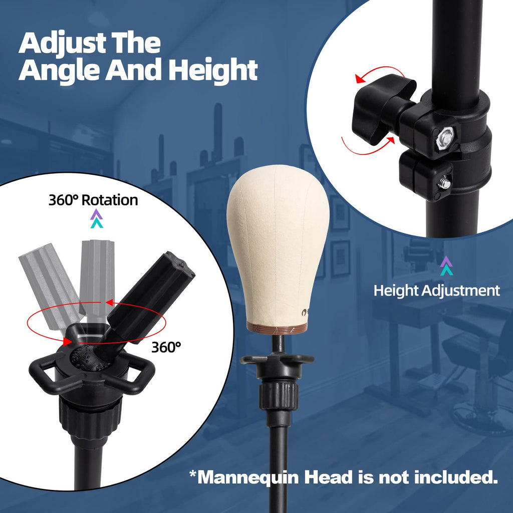 Tall Wig Stand Tripod for Mannequin Head, Adjustable & Stable Hair Styling