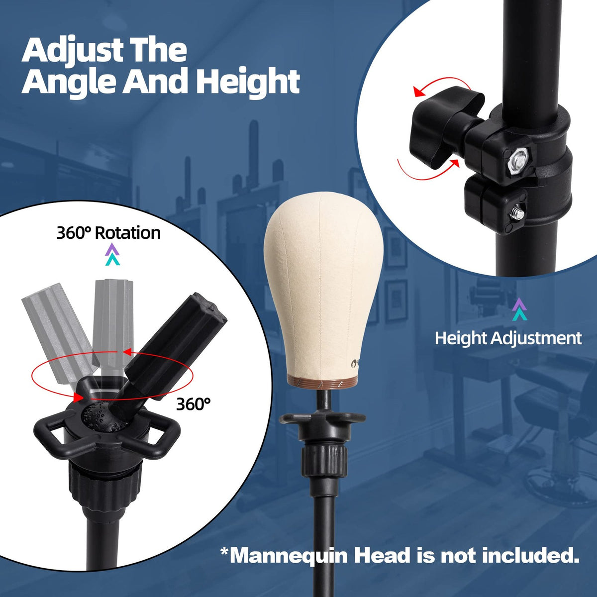 Tall Wig Stand Tripod for Mannequin Head, Adjustable & Stable Hair Styling