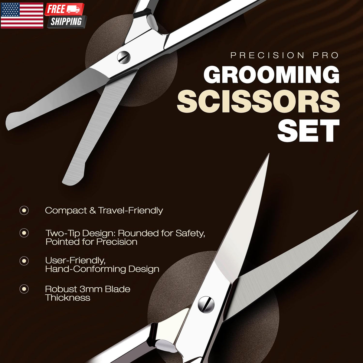 Eyebrow Scissors Set - Stainless Steel Facial & Grooming Shears for Men & Women