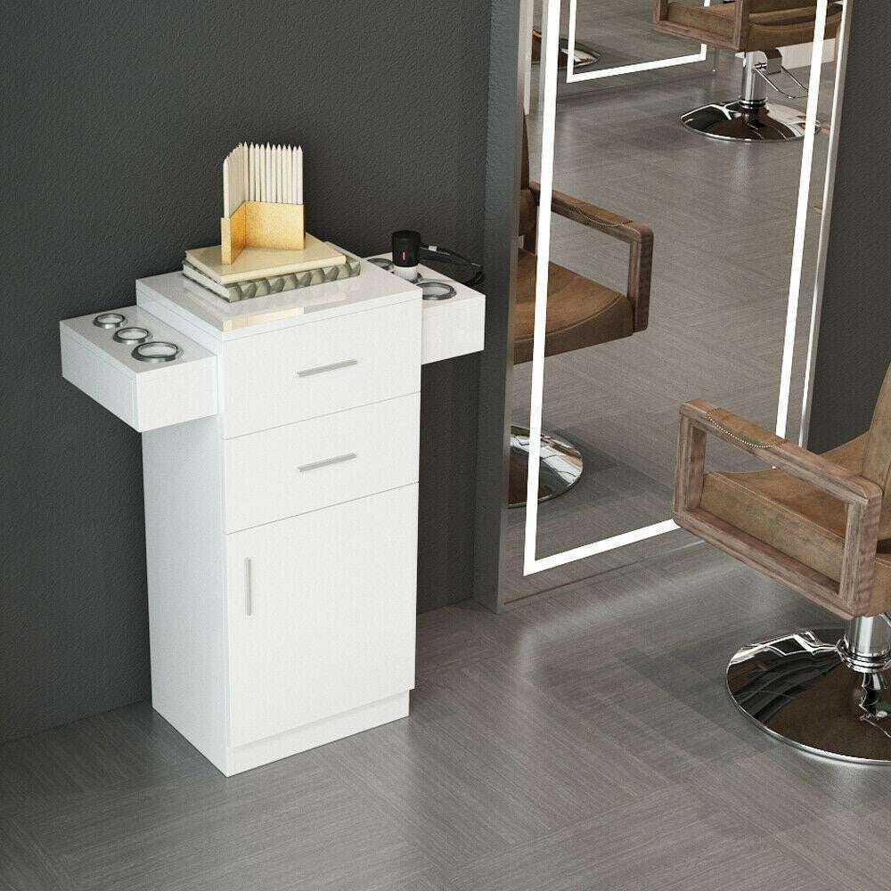 Salon Styling Station Storage Cabinet with Lockable Drawers and Hair Tool Holders