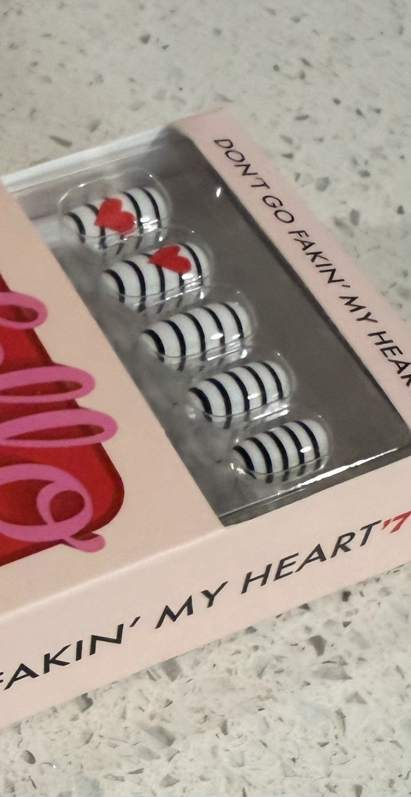 Hello Love Press On Short Square Shiny Fake Nail Set - Don’t Go Fakin’ My Heart ❤️