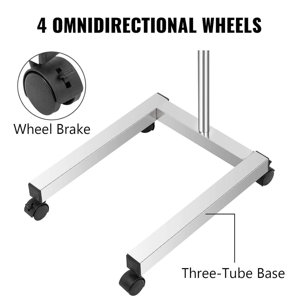 18x14 Stainless Steel Mayo Tray Stand with Swivel Wheels for Medical & Salon Use