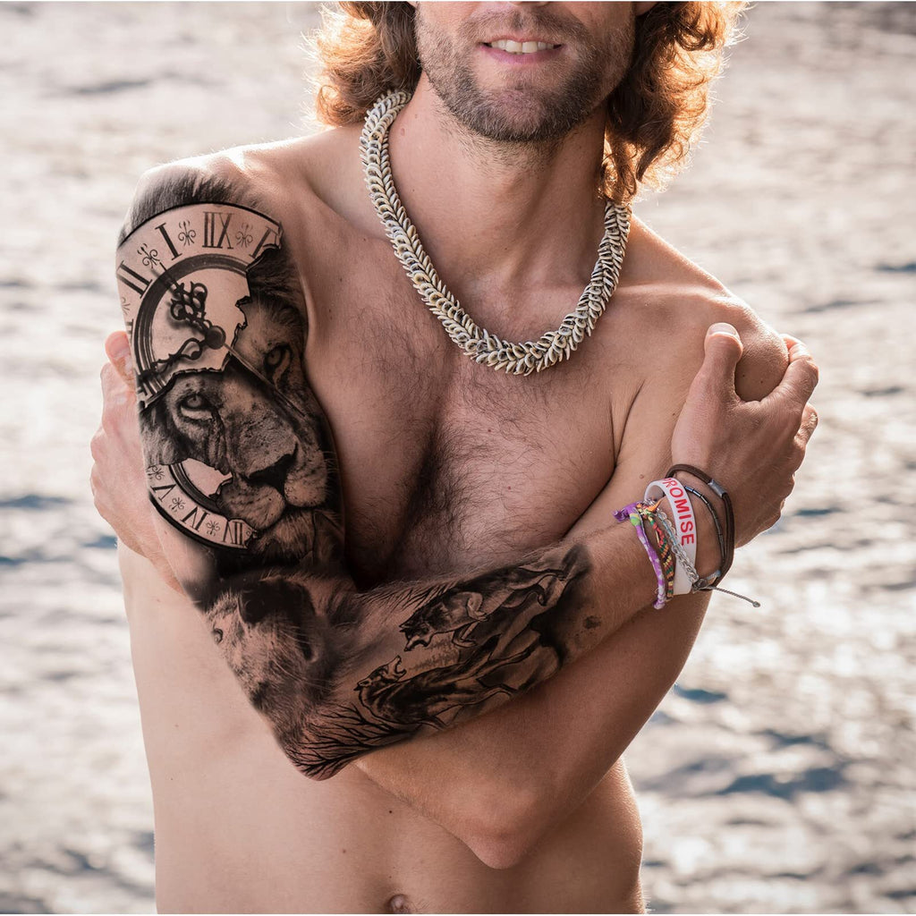 Lion & Wolf Full Sleeve Temporary Tattoo Set