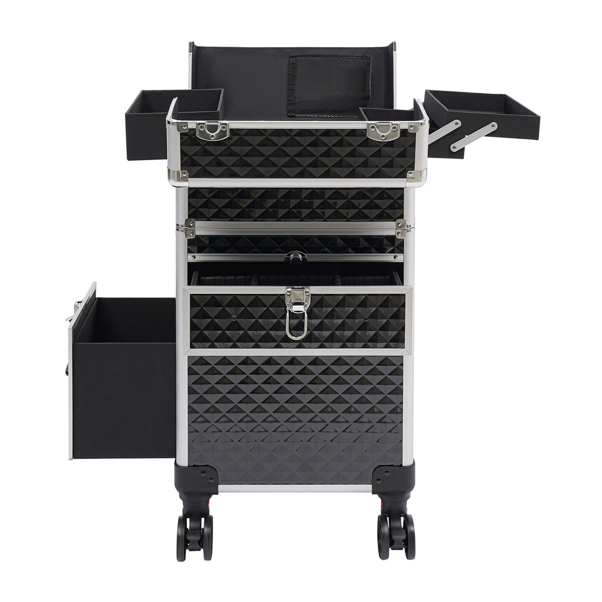 Rolling Makeup Case Travel Cosmetic Storage Trolley with Lock & Handle