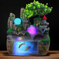 Feng Shui Desktop Rockery Waterfall Fountain with LED Atomizing Effect for Office Decor