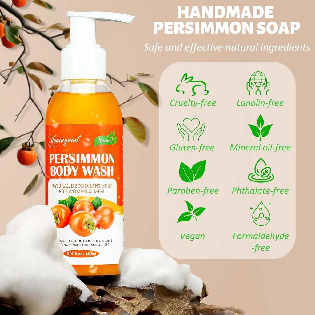 Natural Persimmon Body Wash for Odor Control - 2 Pack