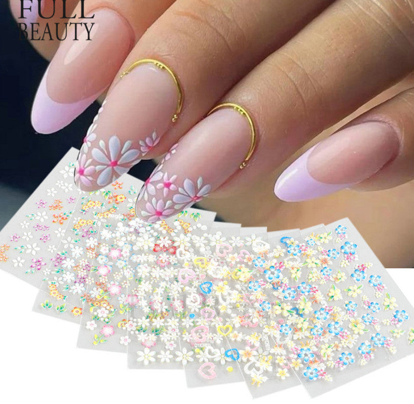 30 Sheets 3D Flower Nail Art Stickers for Manicure Decor - Assorted Styles