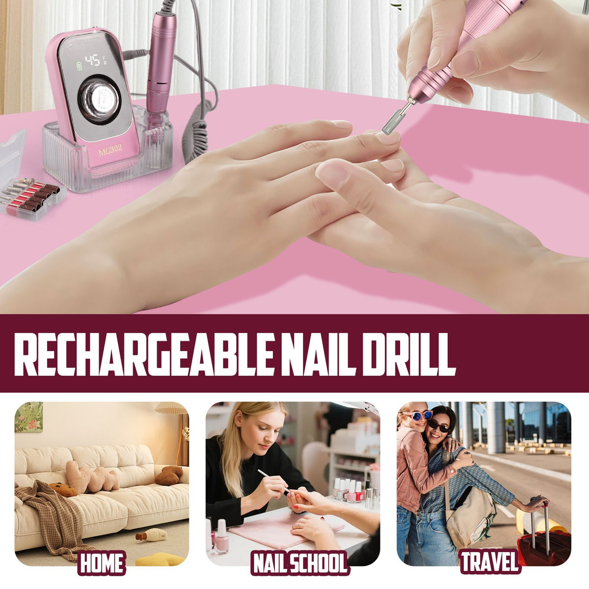 Rechargeable Portable Nail Drill Machine 45000RPM for Manicure & Pedicure