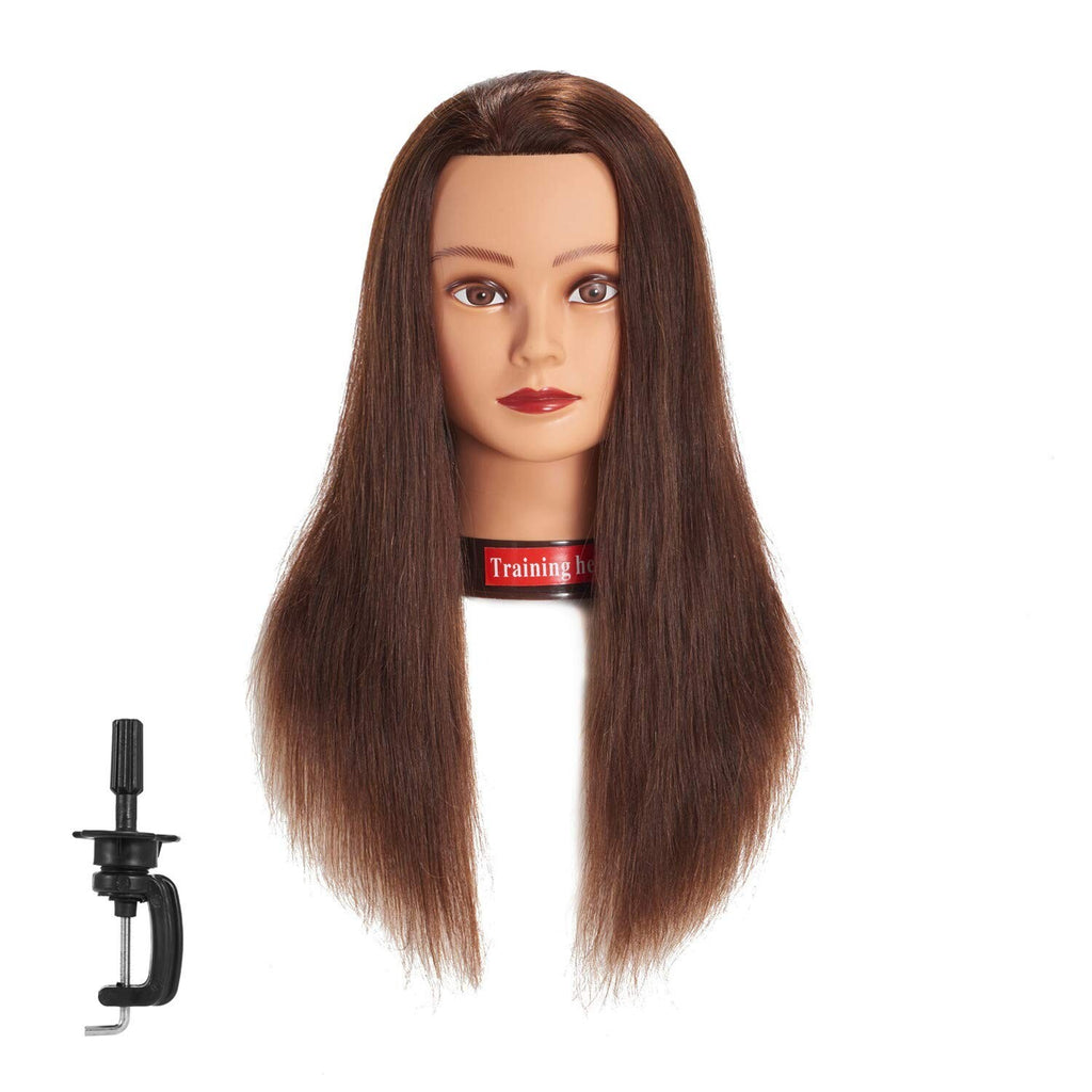 Dark Brown Human Hair Styling Head for Kids & Hairdressing Practice, 20-22 Inches