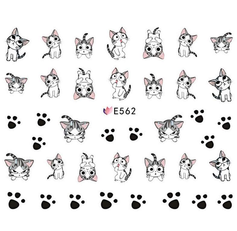 2 Sheets Cat Paw & Star Nail Art Decals - 3D Nail Stickers for Natural & Artificial Nails