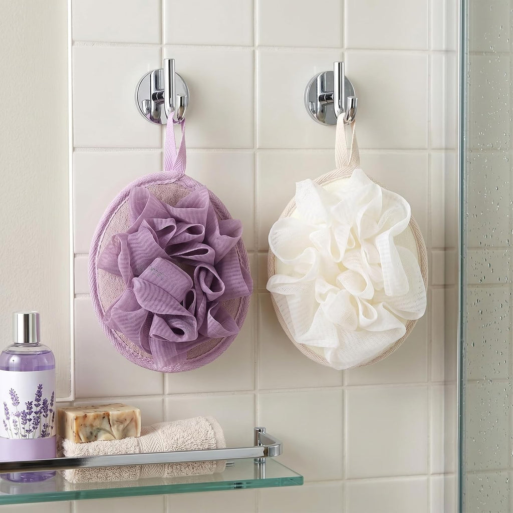 Exfoliating Shower Puff with Elastic Hand Strap 2 Pack Travel Loofah