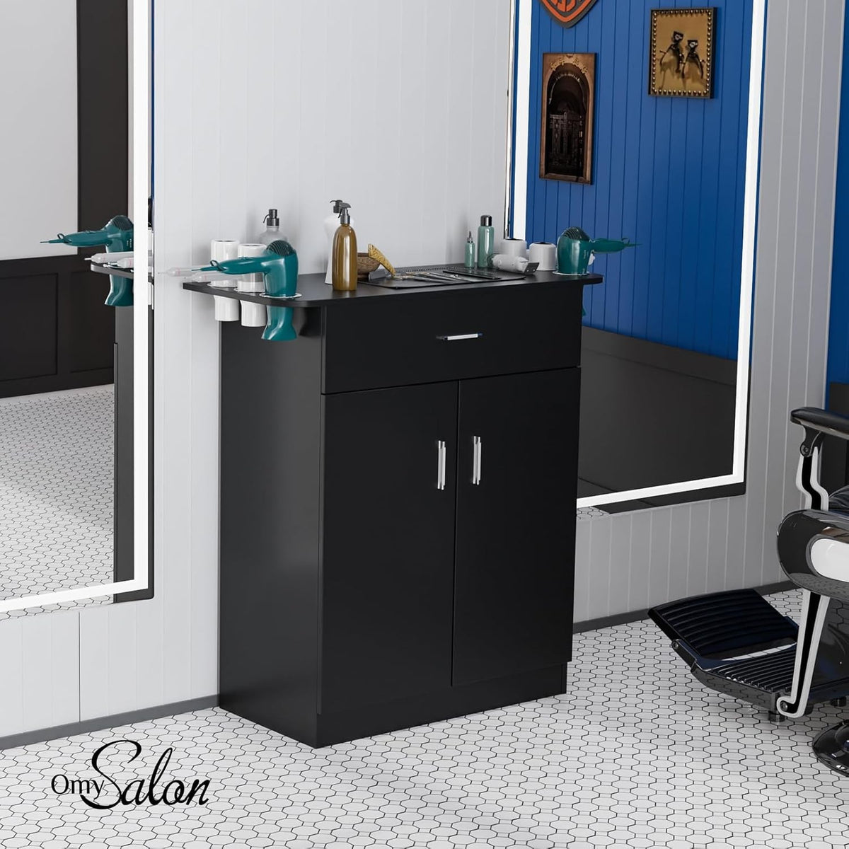 Salon Hair Styling Station with Storage Cabinet & Drawers – Professional Barber & Beauty Equipment