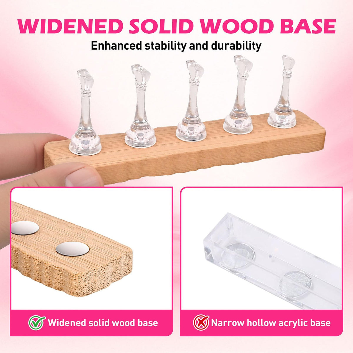 Nail Display Stand Set for Press-Ons & Nail Art, Clear Acrylic & Magnetic Bases