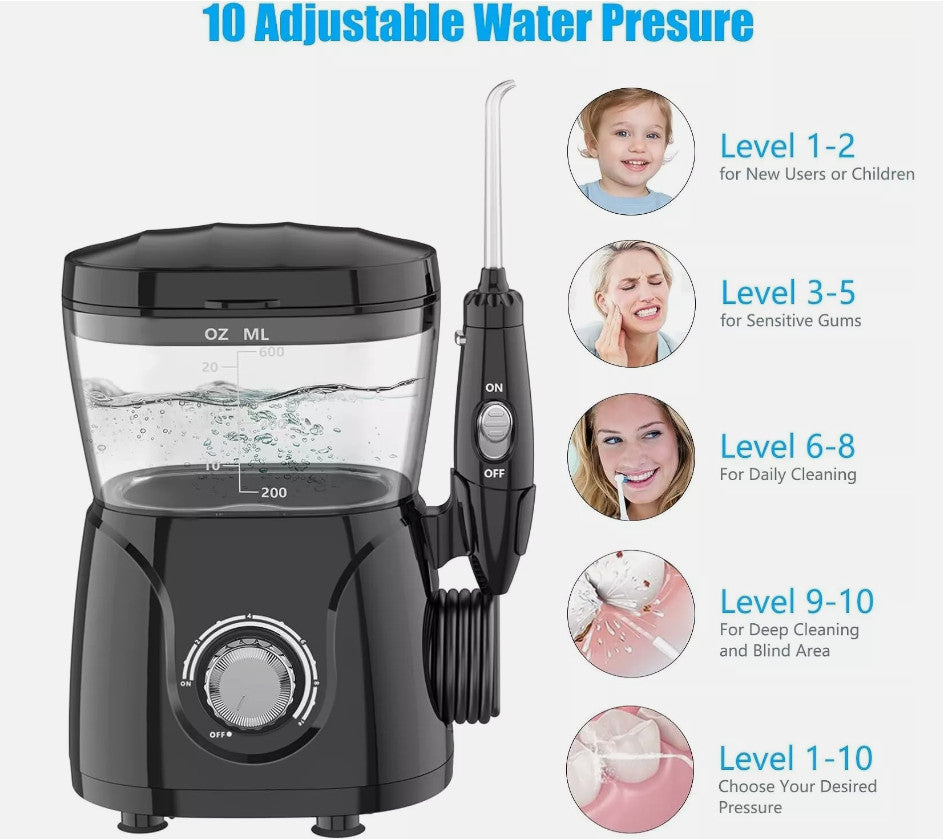 Water Flosser Oral Irrigator for Teeth & Braces - 10 Adjustable Modes, 600ml Capacity