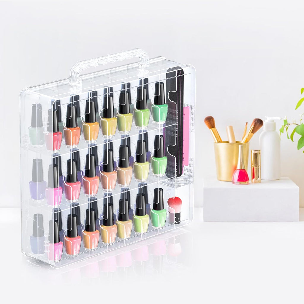 48-Bottle Transparent Nail Polish Organizer Storage Case