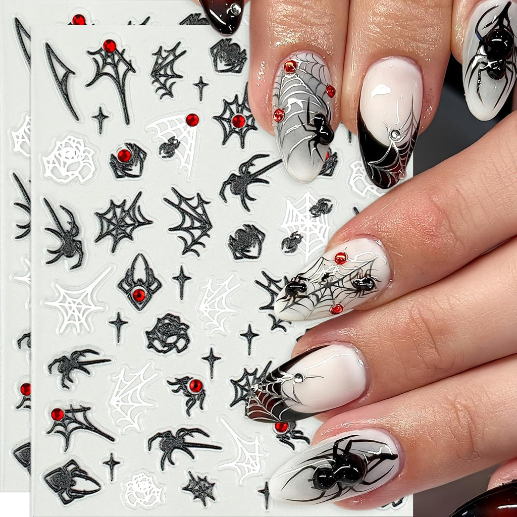 Halloween Nail Stickers 8 Sheets Spider Web Black & White Nail Art Decals