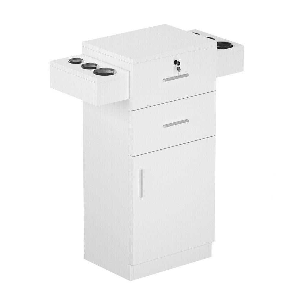 Salon Styling Station Storage Cabinet with Lockable Drawers and Hair Tool Holders