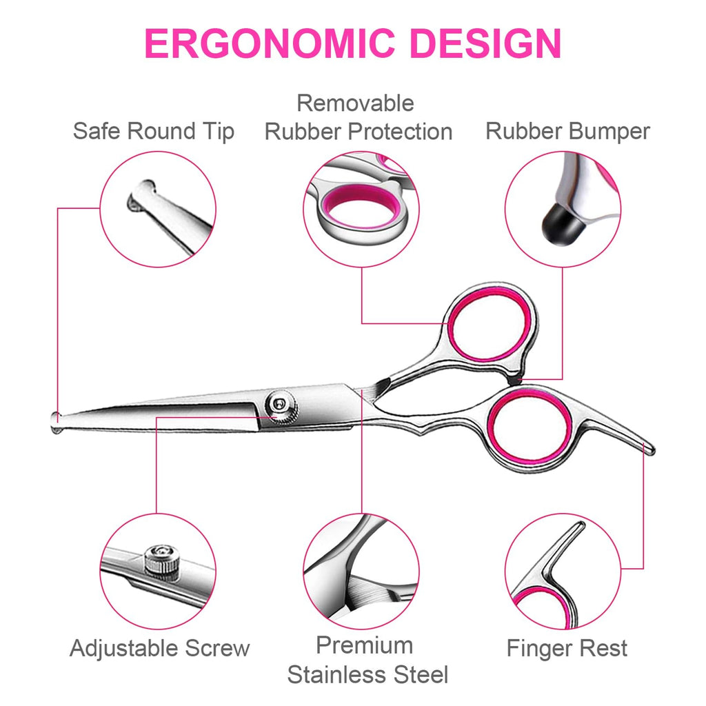Dog Grooming Kit 4-Piece Stainless Steel Professional Grooming Scissors Set Pink