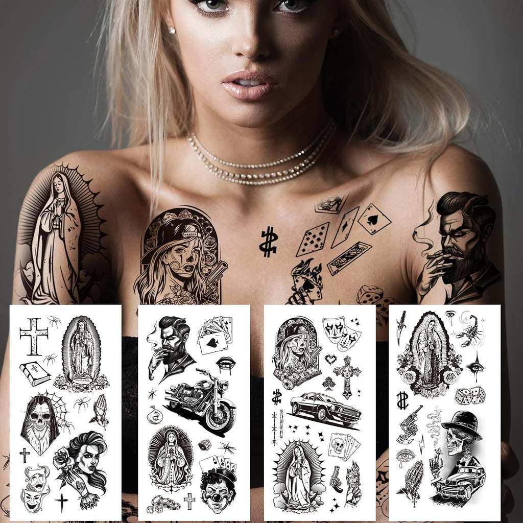 Temporary Tattoos Kit 12 Sheets Halloween Chicano Cholo Chola 110+ Designs Waterproof