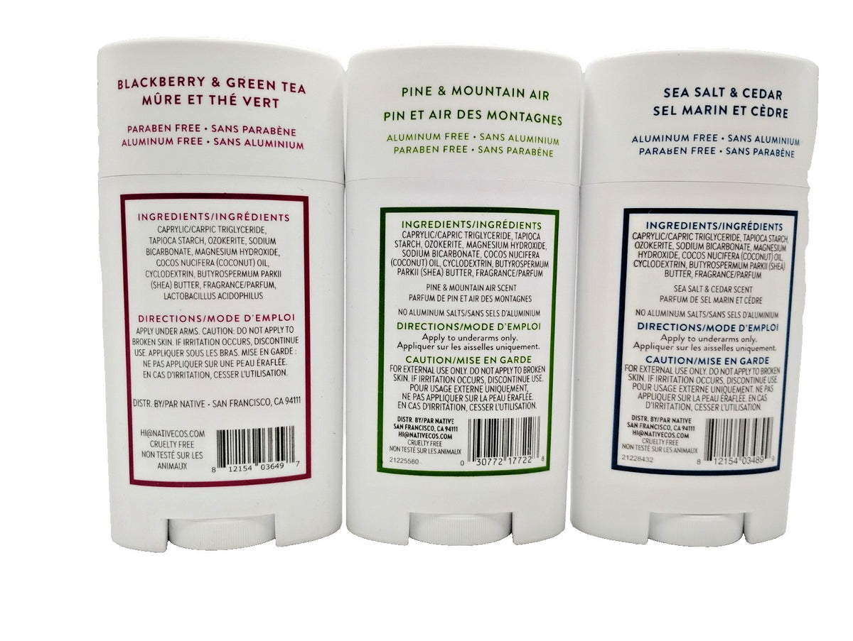 3 Pack Natural Deodorant Set with 3 Scents – Blackberry & Green Tea, Sea Salt & Cedar, Pine & Mountain Air
