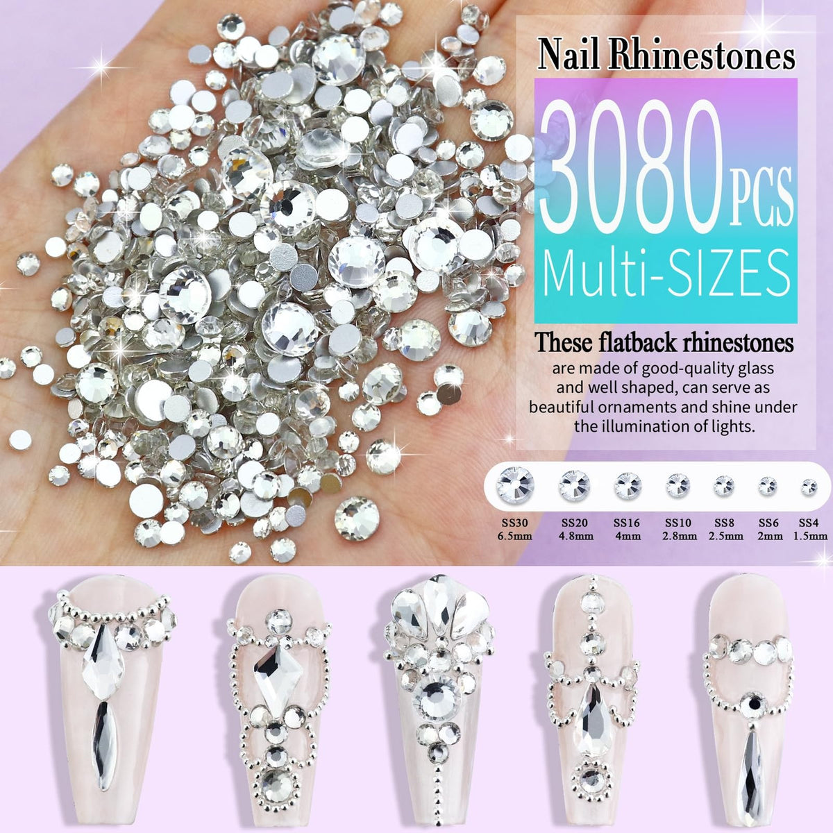3200PCS Nail Art Rhinestones Set - Crystal Clear Flatback Gems for Nails & Crafts