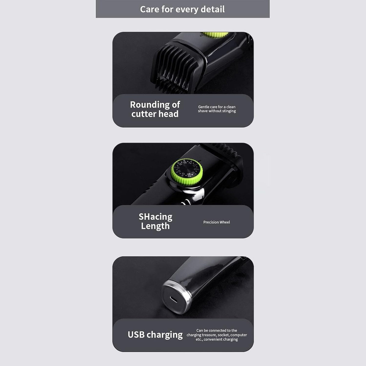 Cordless Waterproof Beard Trimmer with Vacuum and Adjustable Combs