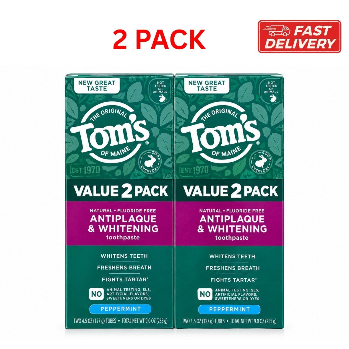 Fluoride-Free Antiplaque Whitening Toothpaste with Peppermint - Twin Pack