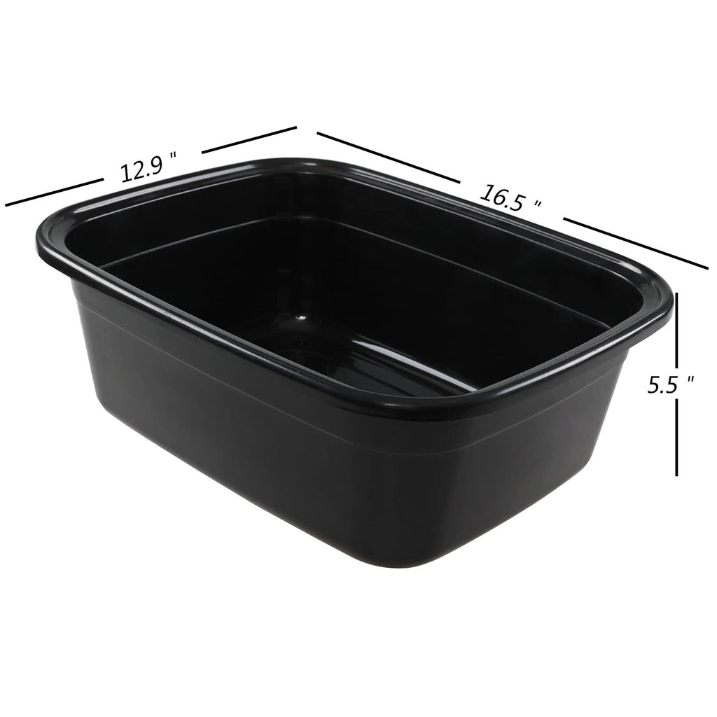 4 Pack Plastic Dish Pan 16 Quart Wash Basin Black - Heavy Duty Kitchen & Laundry