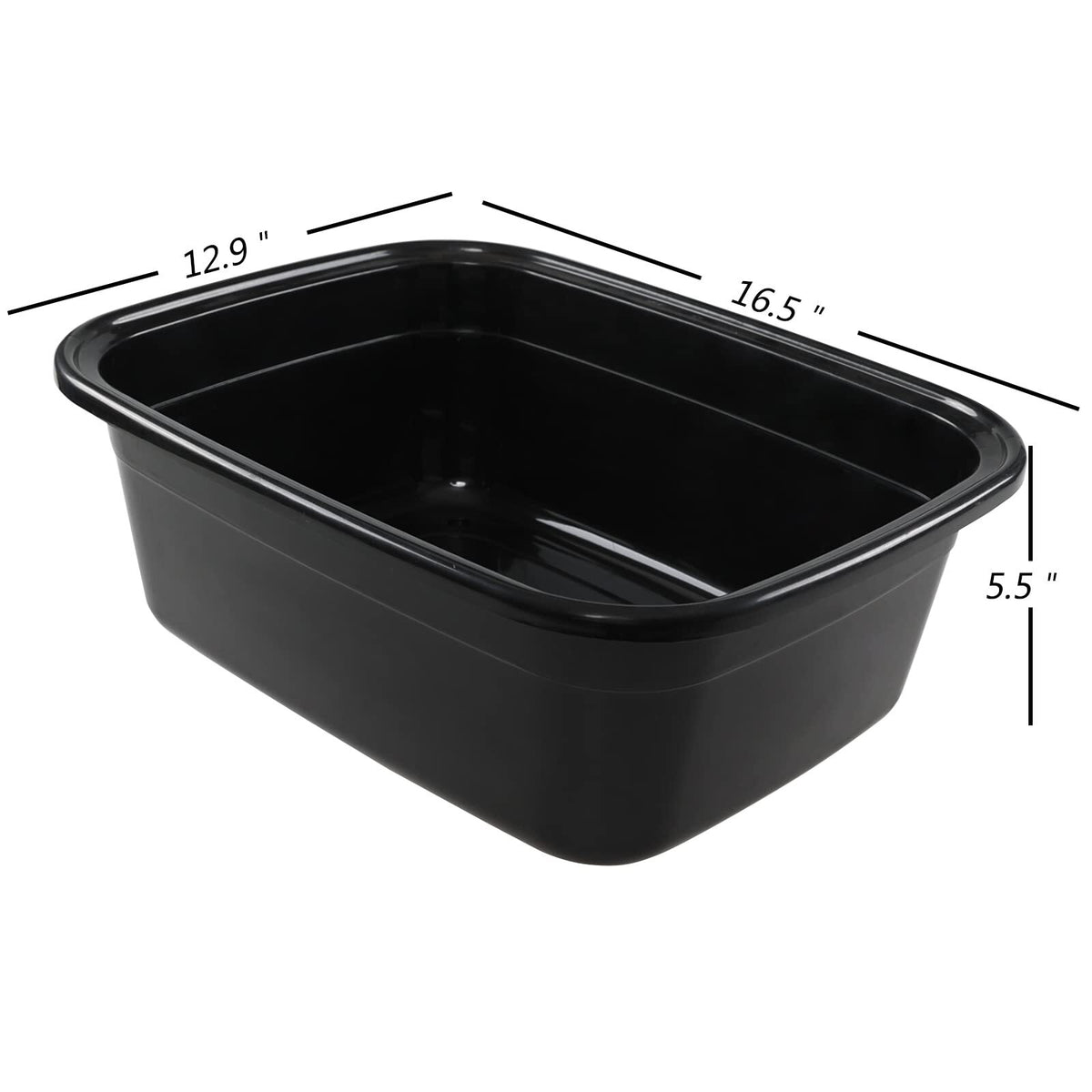 4 Pack Plastic Dish Pan 16 Quart Wash Basin Black - Heavy Duty Kitchen & Laundry
