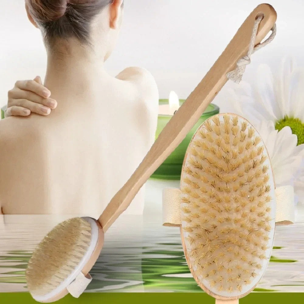 Wooden Long Handle Shower Body Brush Detachable Bath Back Scrubber Massage