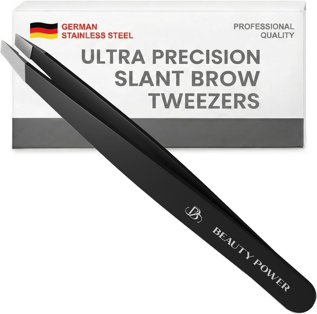 Precision Eyebrow & Facial Hair Tweezers - Sharp Slant Tip, Hand-Aligned