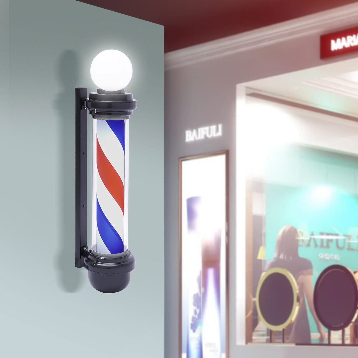 32-Inch LED Barber Pole Light with Rotating Stripes for Hair Salons