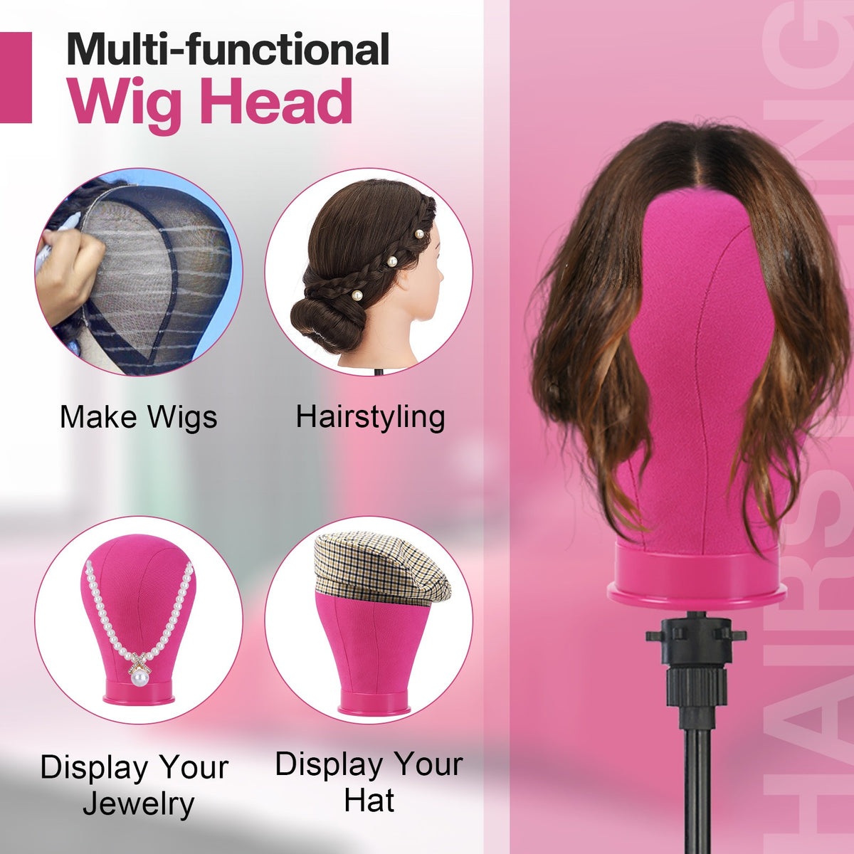 23 Inch Canvas Mannequin Head with Stand for Wig Making & Training