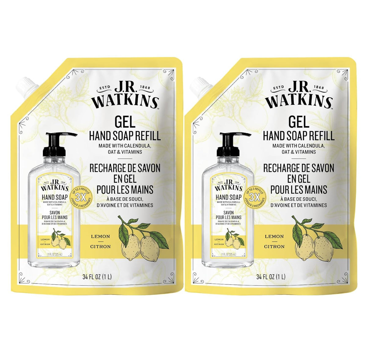 Moisturizing Hand Soap Refill with Plant-Based Cleansers - Lemon, 34 Fl Oz (2 Pack)
