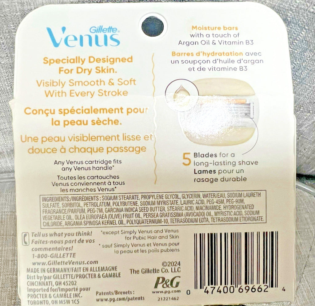 Gillette Venus MoistureGlide 4 Refill Cartridges with 5 Blades Argan Oil