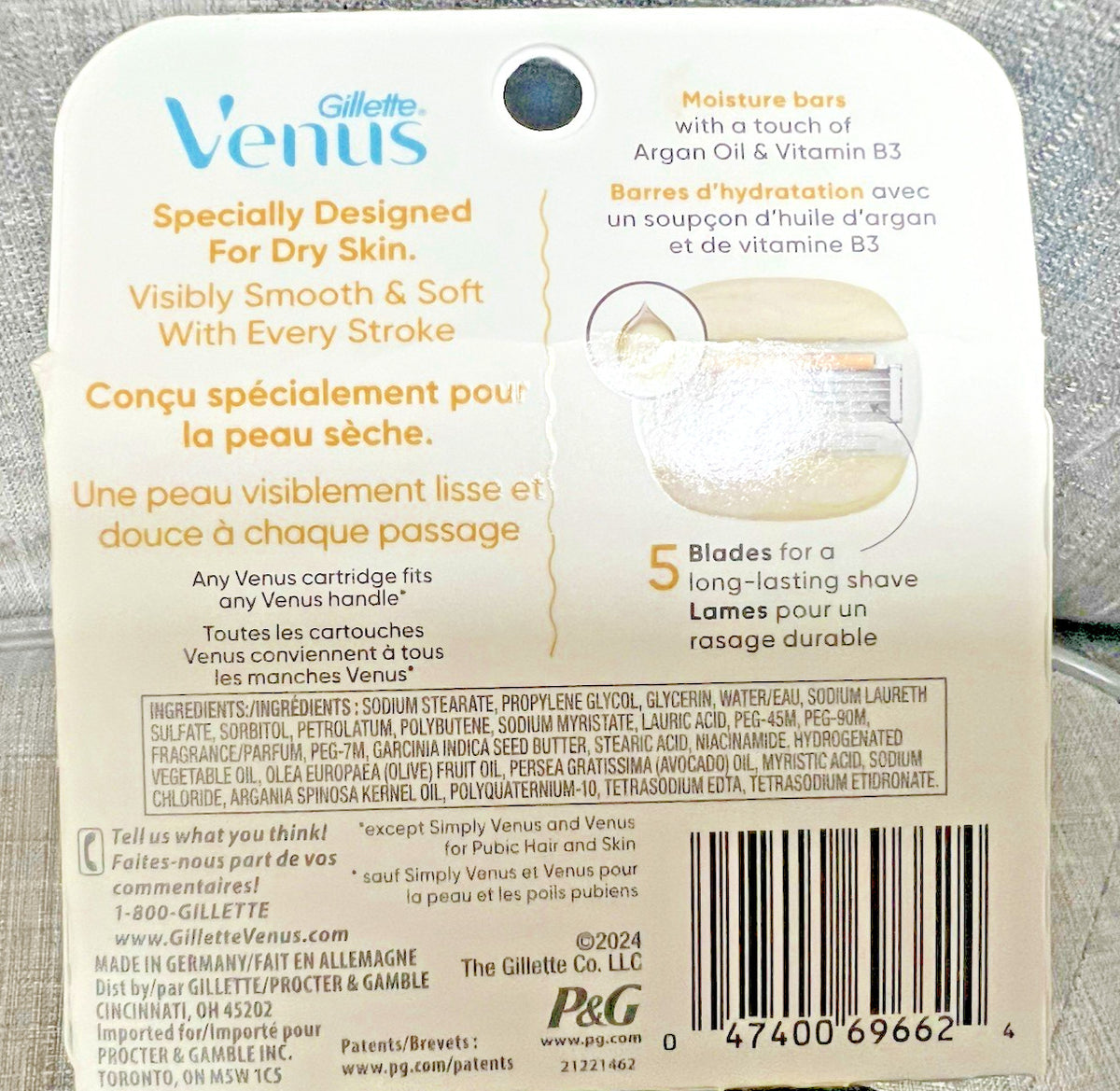 Gillette Venus MoistureGlide 4 Refill Cartridges with 5 Blades Argan Oil
