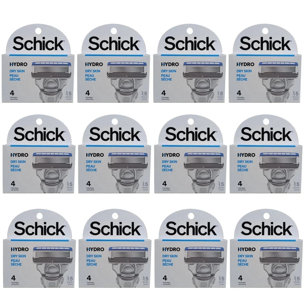 12 Pack Schick Hydro Dry Skin Razor Blades Refills - 48 Cartridges
