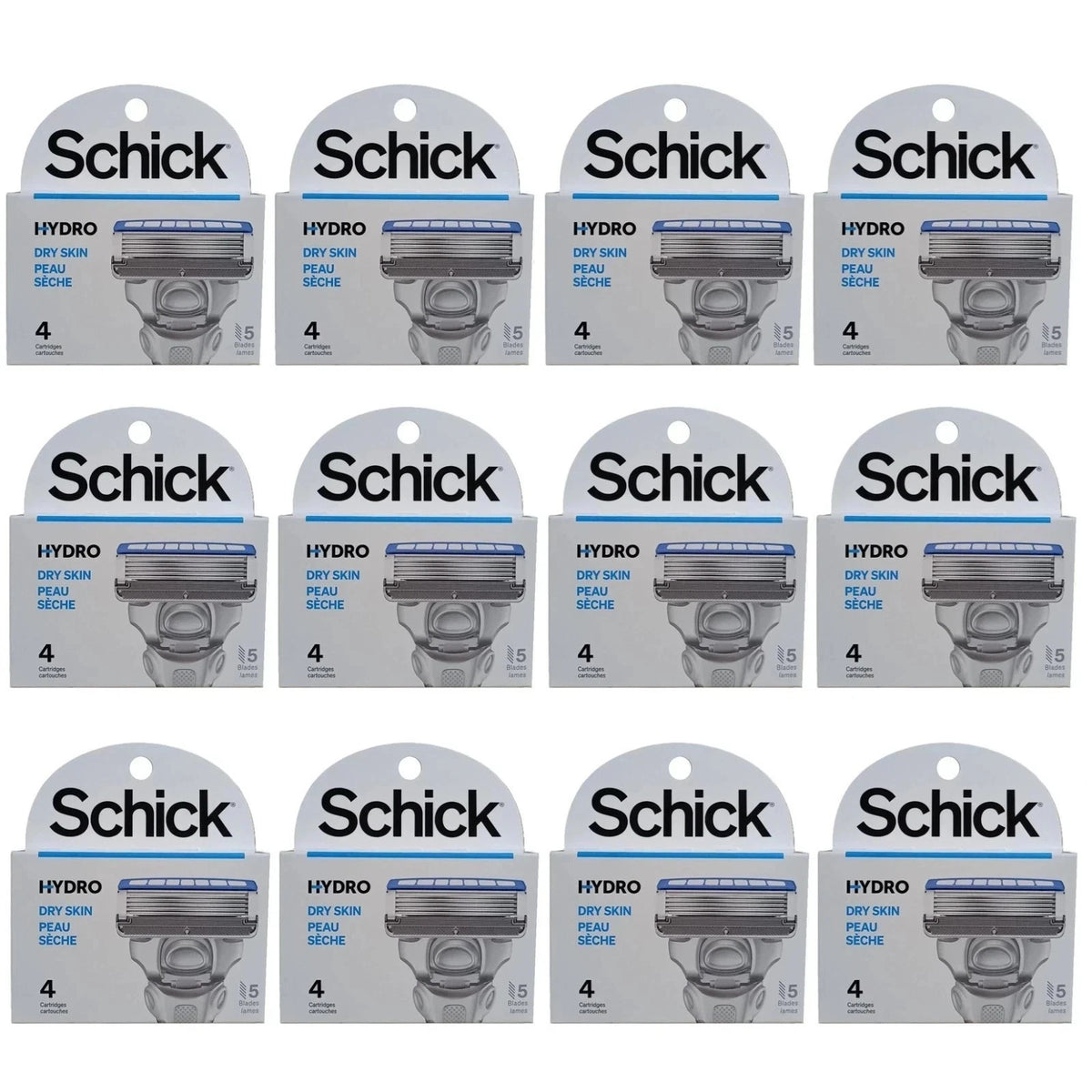 12 Pack Schick Hydro Dry Skin Razor Blades Refills - 48 Cartridges