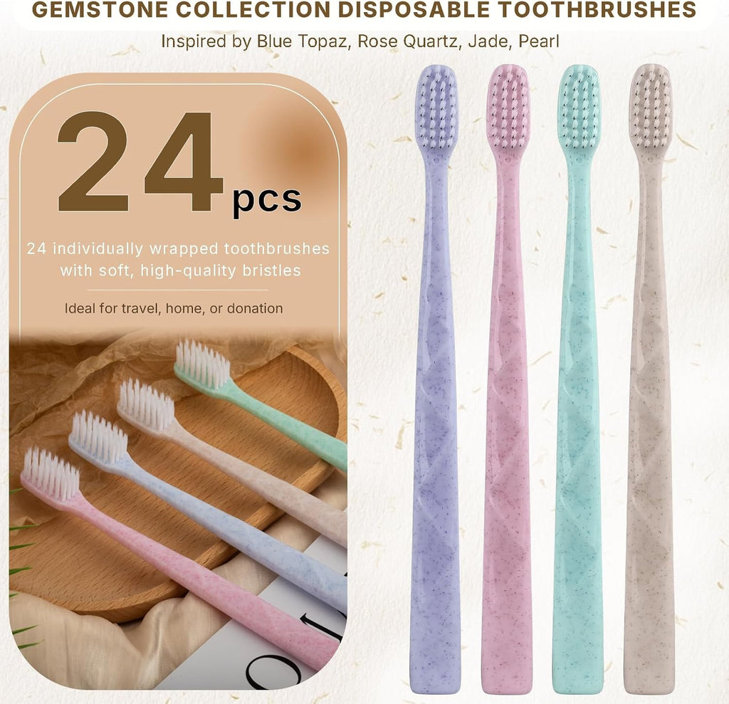 Disposable Hotel & Travel Toothbrush Set with Soft Bristles - 4 Colors, Hygienic Sealed Guest Amenities